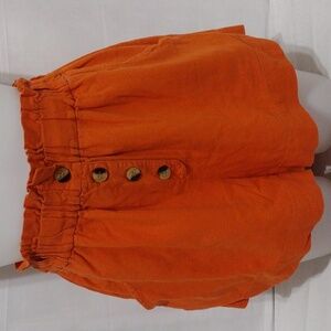 FARM Rio High Rise Pull-On Linen Blend Shorts Medium Faux Button Summer Boho